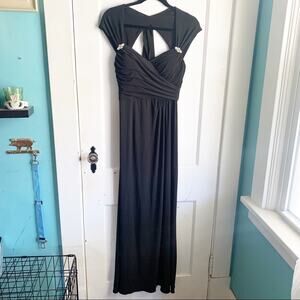Betsy & Adam Maxi Cocktail Dress Sweetheart Neckline Ruching Cut Out Back Size 4